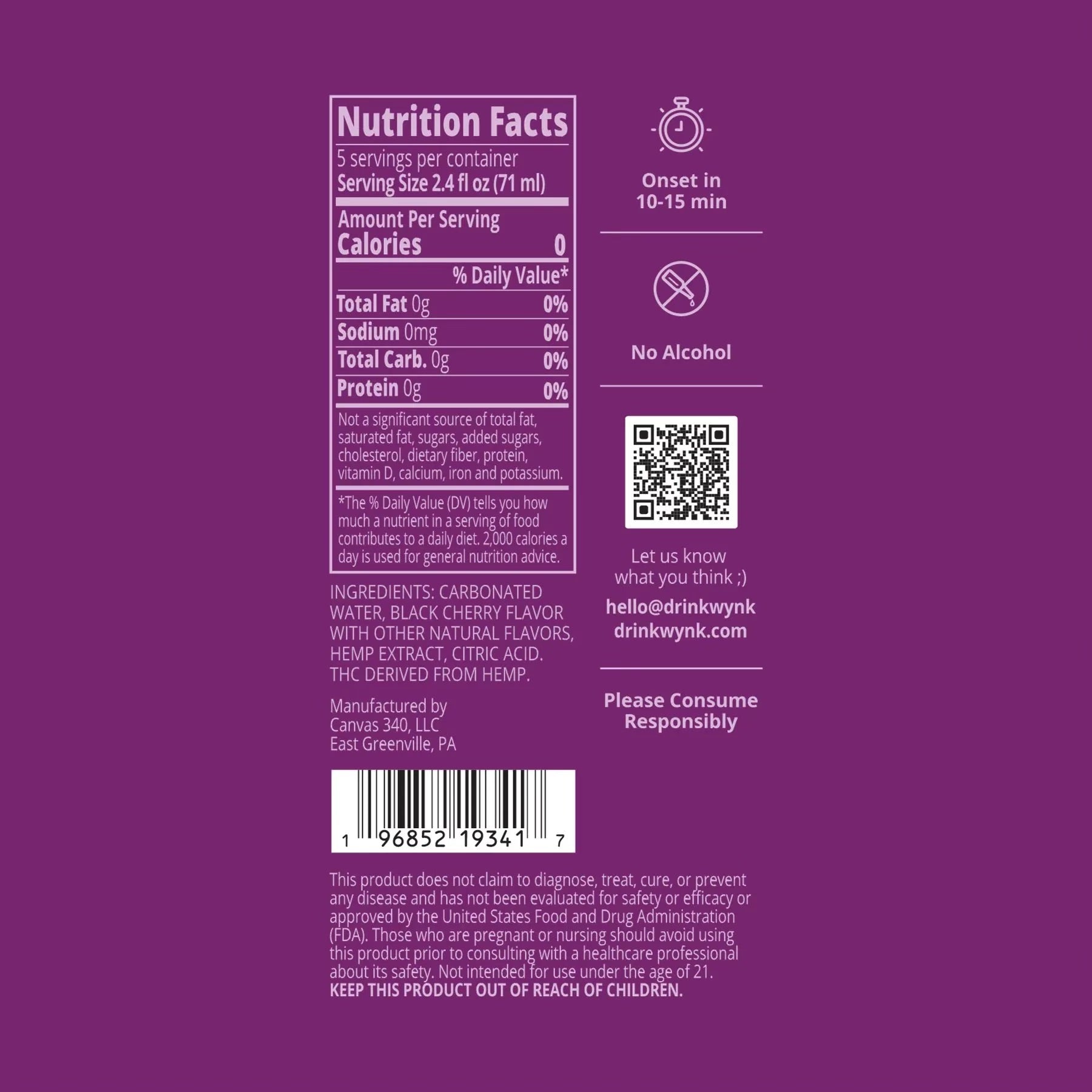 WYNK black cherry fizz Nutrition facts